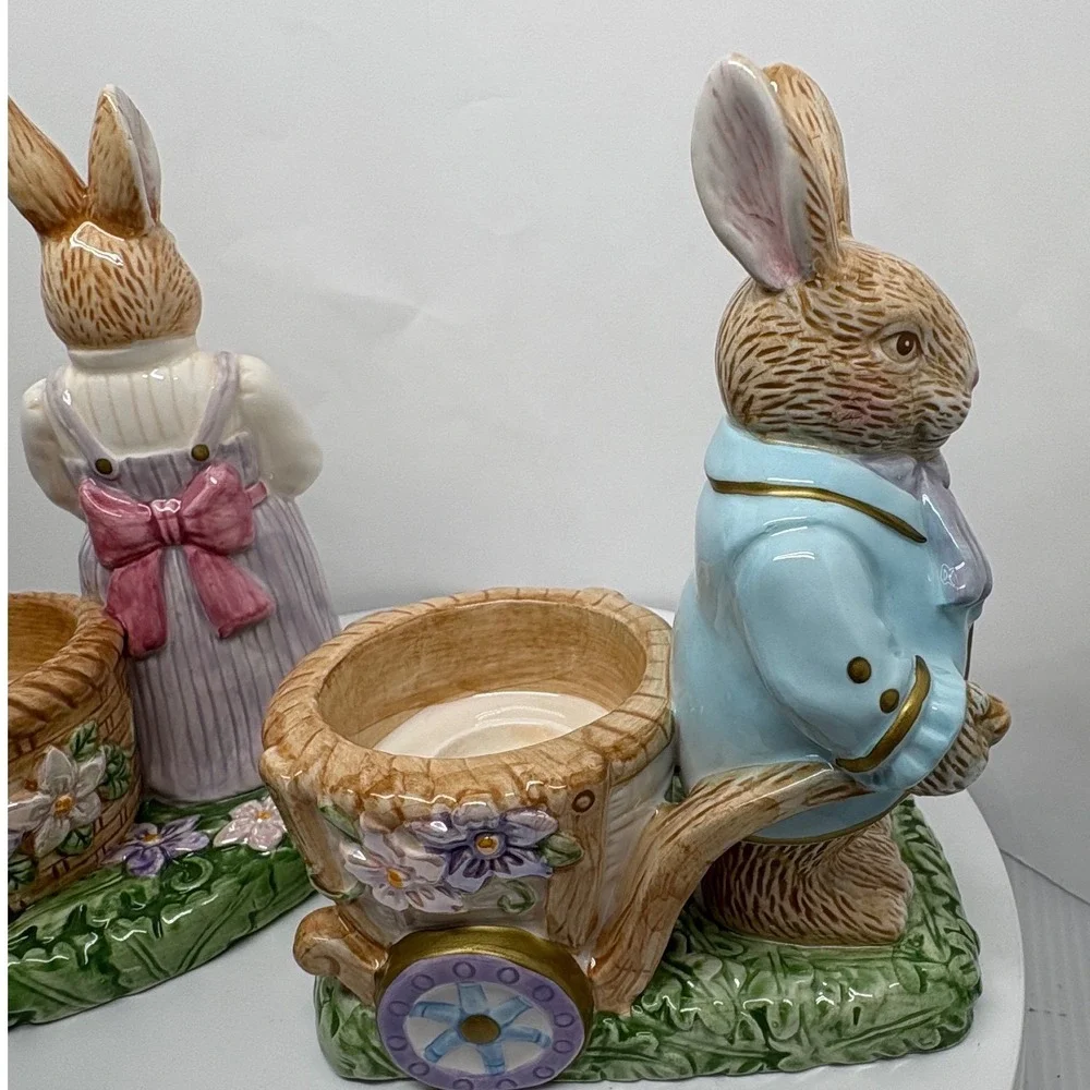 Avon Springtime Collection Ceramic Bunny Rabbit Candle Holder Figurines Easter